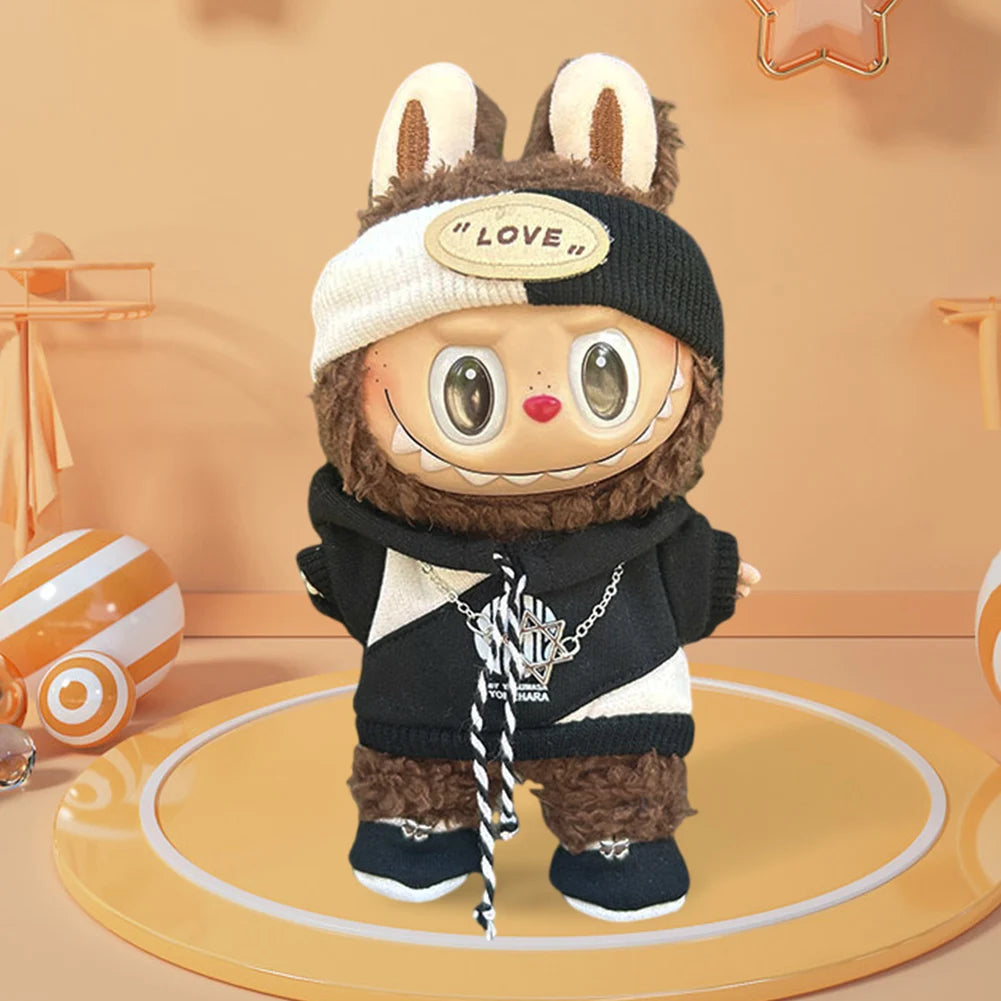 Labubu 17cm Doll Clothes Set – B&W Outfit with Accessories