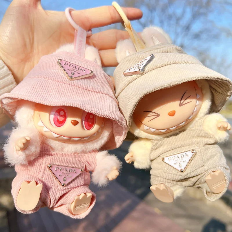Labubu Doll Corduroy Outfit Set β Hat, Shoes, Clothes (17cm)