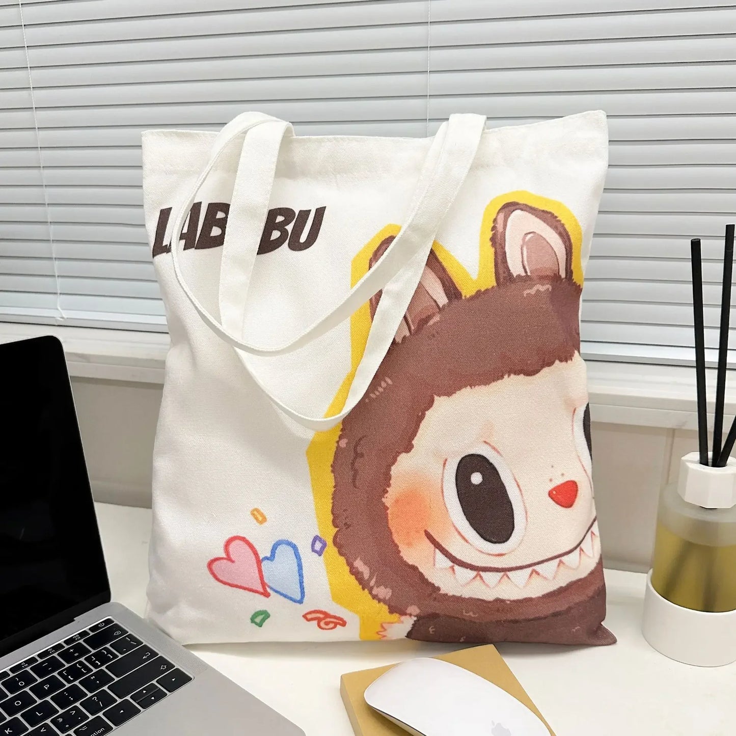 Labubu Canvas Shoulder Bag – Cute “The Monsters” Labubu Crossbody Tote