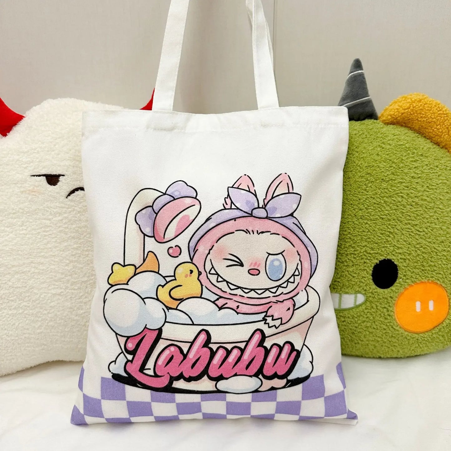 Labubu Canvas Shoulder Bag – Cute “The Monsters” Labubu Crossbody Tote