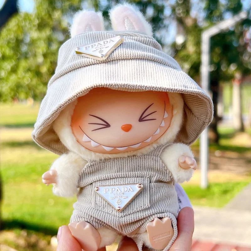 Labubu Doll Corduroy Outfit Set β Hat, Shoes, Clothes (17cm)