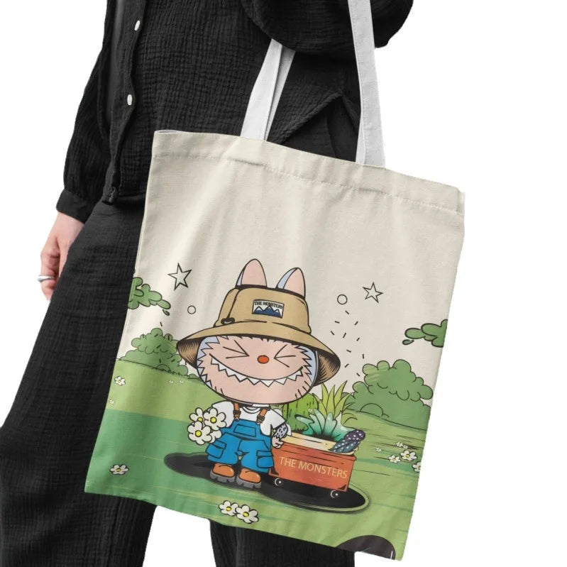 Labubu Canvas Shoulder Bag – Cute “The Monsters” Labubu Crossbody Tote