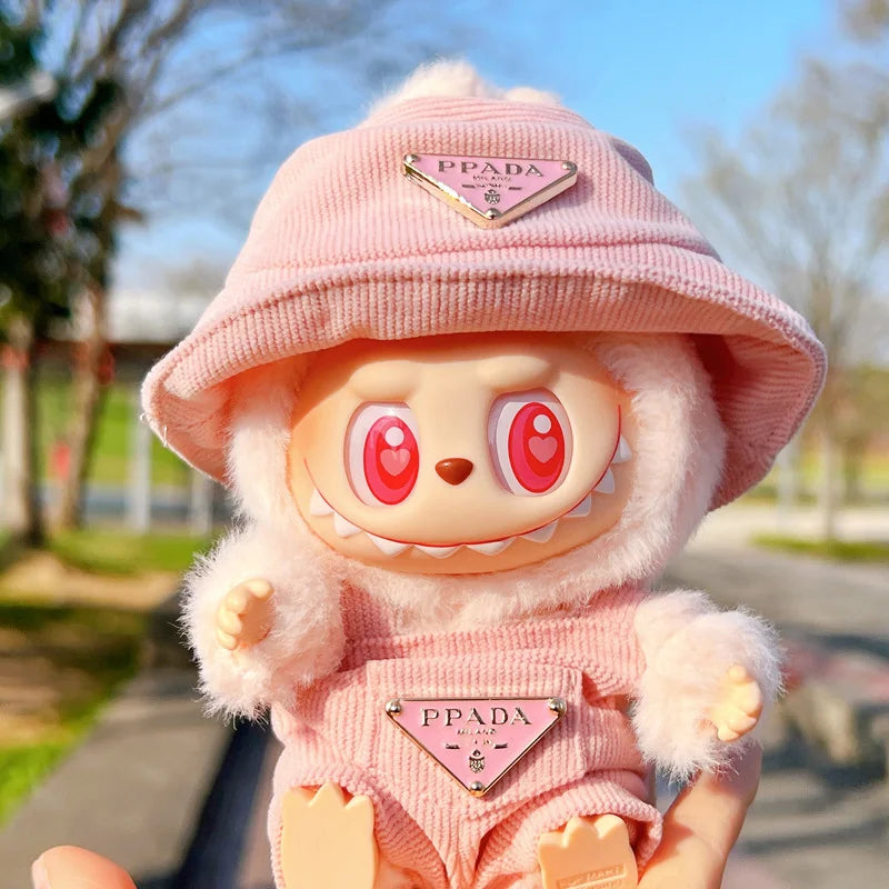Labubu Doll Corduroy Outfit Set β Hat, Shoes, Clothes (17cm)