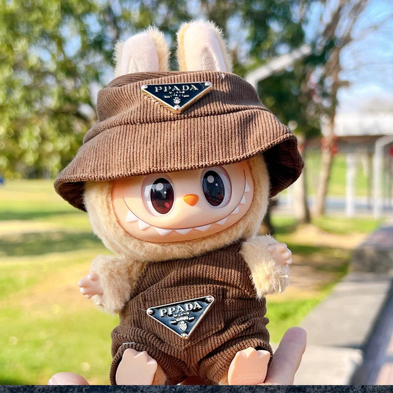 Labubu Doll Corduroy Outfit Set β Hat, Shoes, Clothes (17cm)