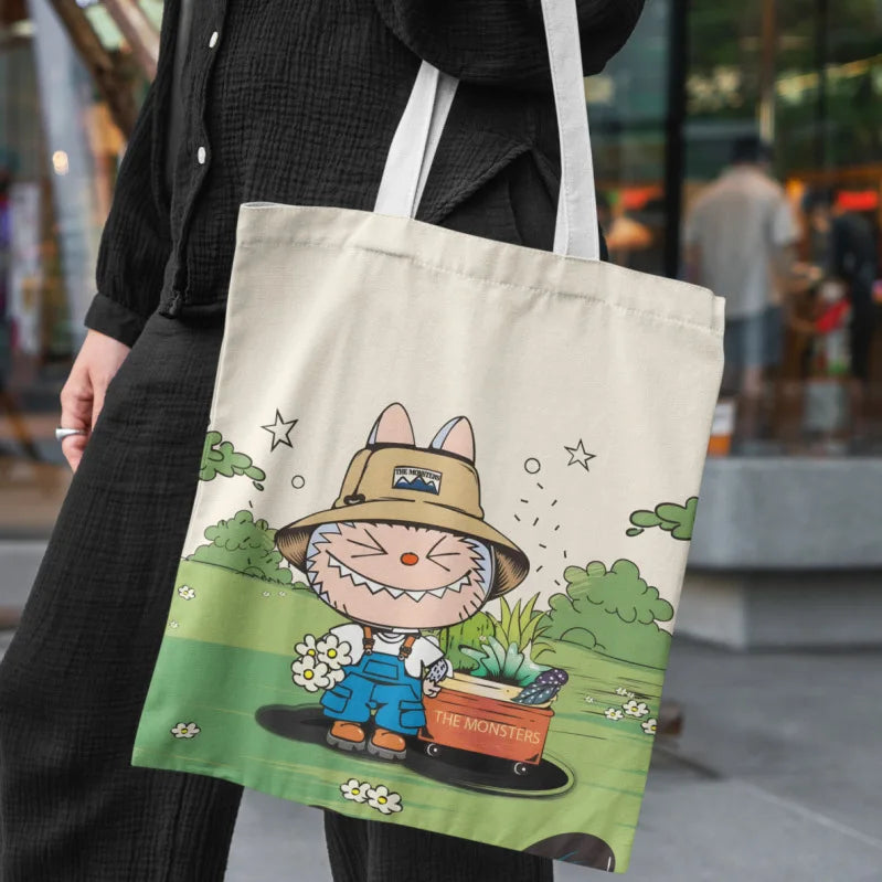 Labubu Canvas Shoulder Bag – Cute “The Monsters” Labubu Crossbody Tote