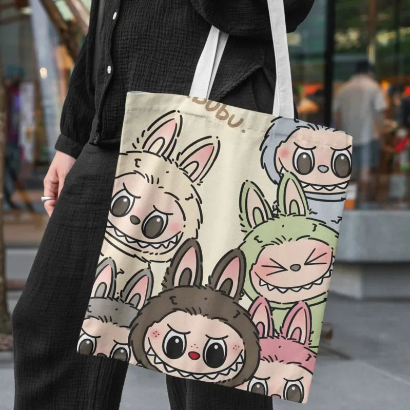 Labubu Canvas Shoulder Bag – Cute “The Monsters” Labubu Crossbody Tote