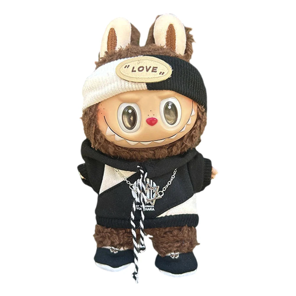 Labubu 17cm Doll Clothes Set – B&W Outfit with Accessories