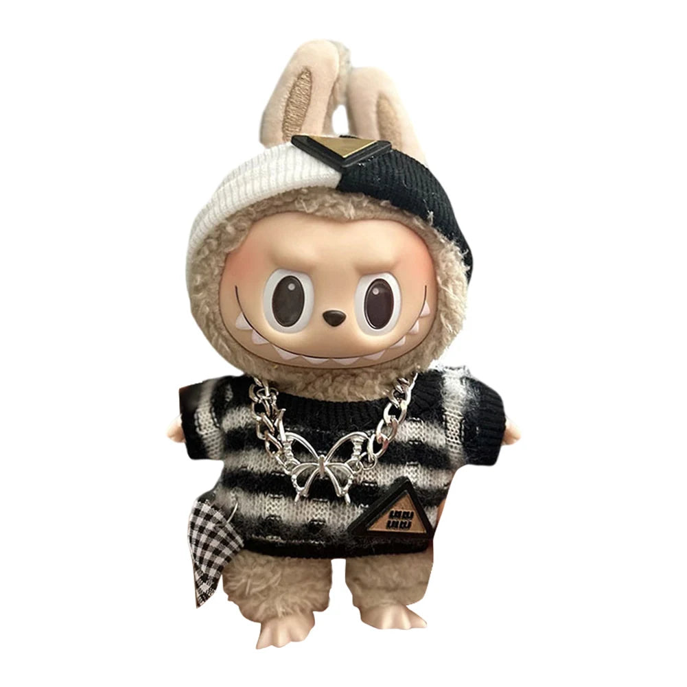 Labubu 17cm Doll Clothes Set – B&W Outfit with Accessories