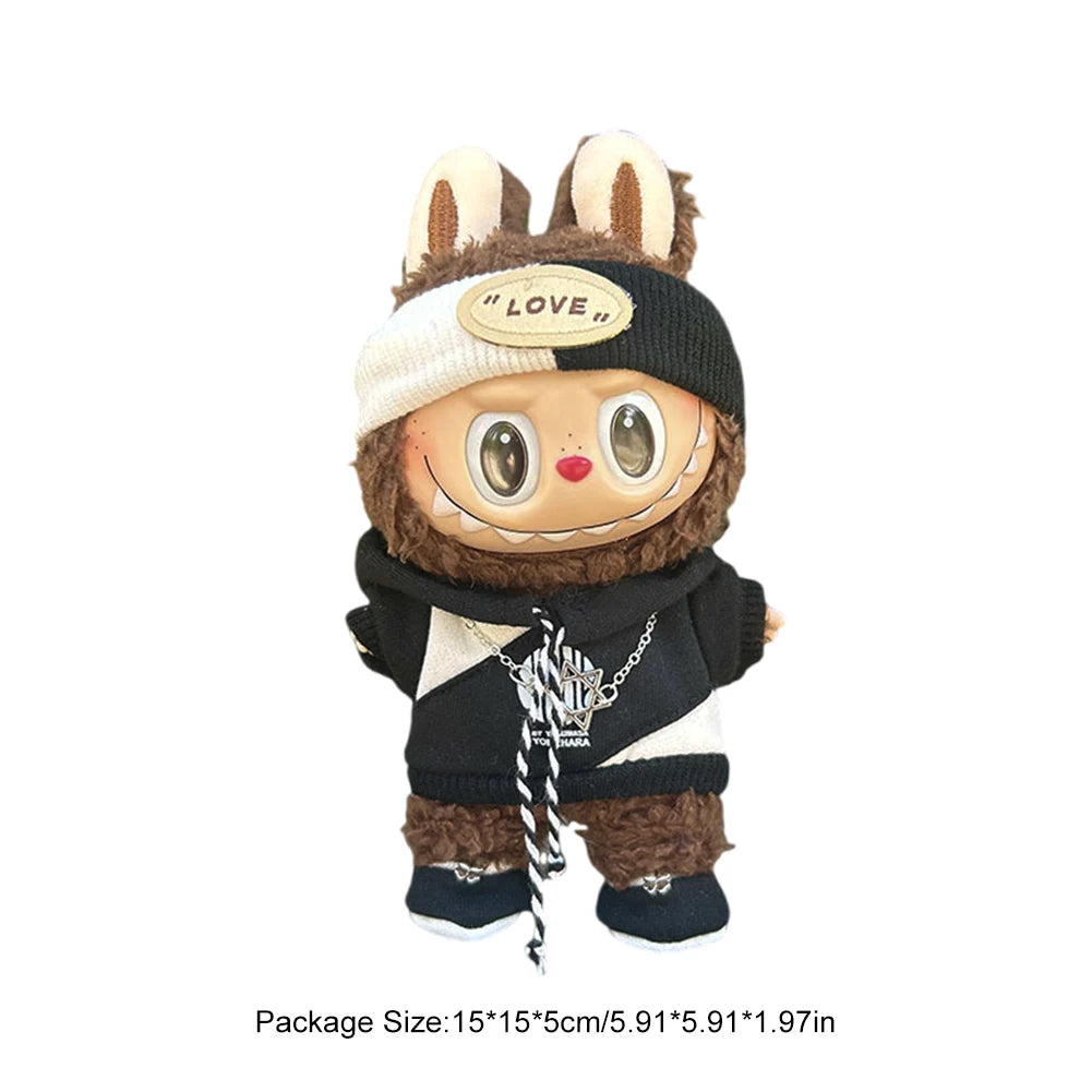 Labubu 17cm Doll Clothes Set – B&W Outfit with Accessories