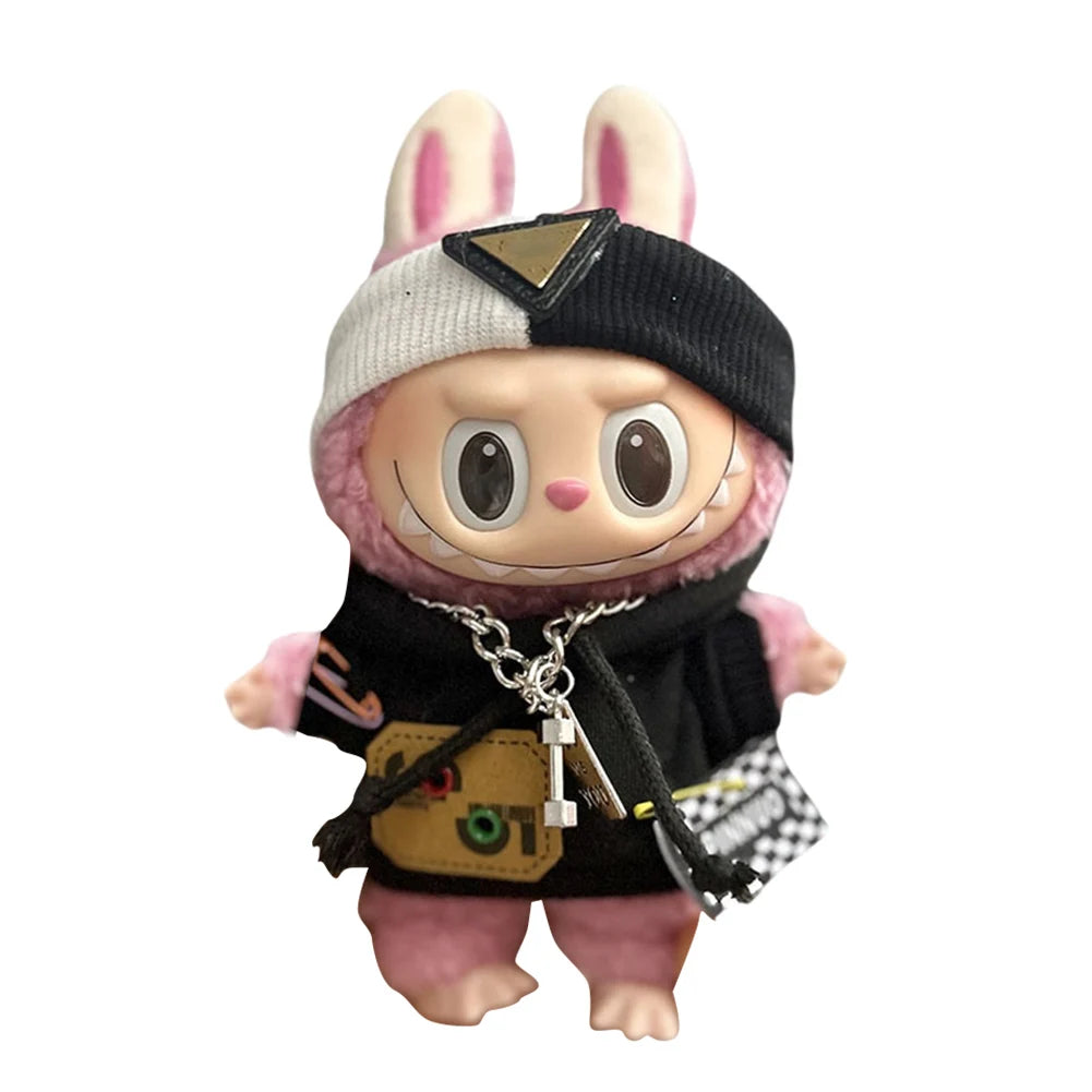Labubu 17cm Doll Clothes Set – B&W Outfit with Accessories